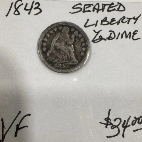 1843 Seated Liberty Half Dime VF Free Shipping