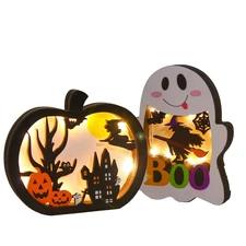 SULOLI Halloween Wooden Lighted Pumpkin for Tabletop, 2pcs Light Up Pumpkin G...