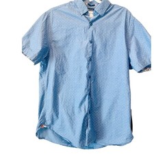 Denim  Flower Ricky Singh Mens Short Sleeve Shirt Large Blue Dot Button Down