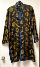 Vintage Chinese Silk Long Jacket Robe sz M - L Black , Blue, Gold Dragons Boho