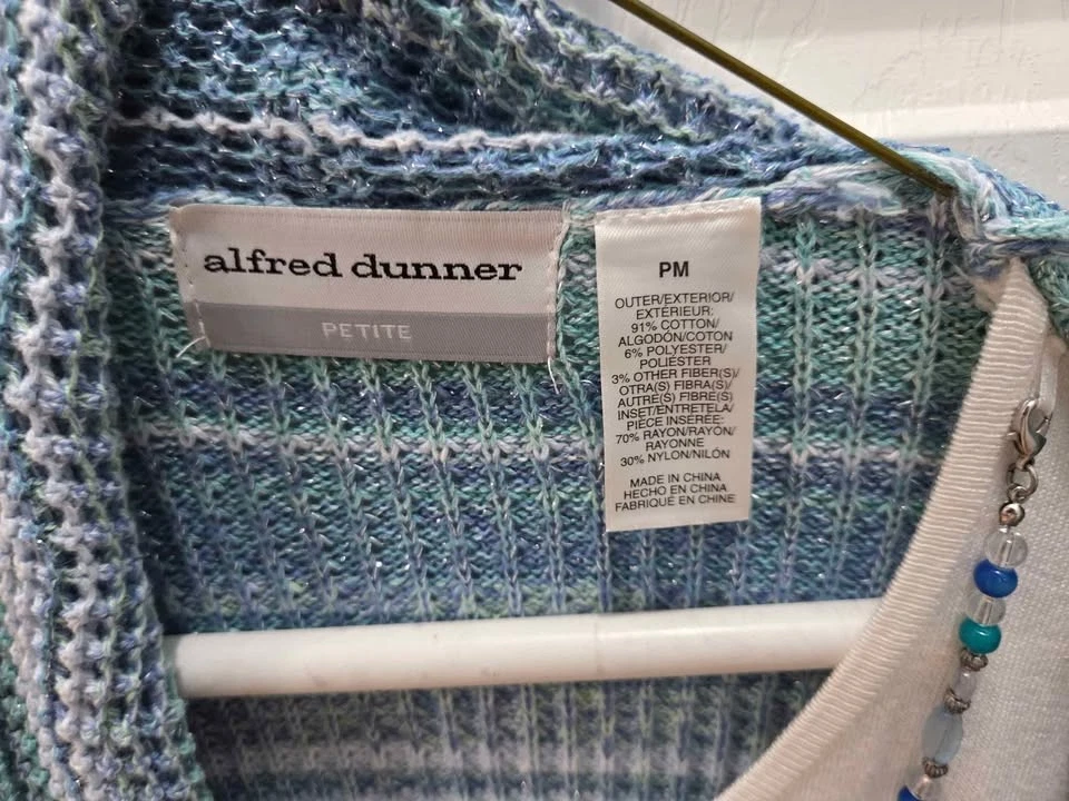 Свитер Twofer/ожерелье маленький M Alfred Dunner синий многоцветный предварительно 0wned VG - Изображение 2 из 4