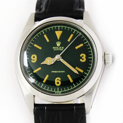 Vintage Rolex Oyster Precision Winding Green Dial 34mm Men Steel Watch Ref 6426