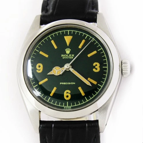 Vintage Rolex Oyster Precision Winding Green Dial 34mm Men Steel Watch Ref 6426