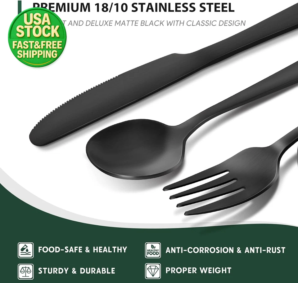 48 Piece Matte Black Silverware Set with Steak Knives Flatware Set for 8 - Image 3 of 4