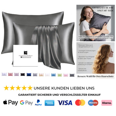 Seidenkissenbezug 40x80 2er Set Anthrazit Reißverschluss