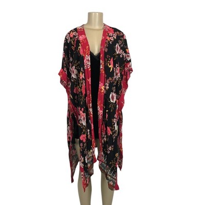 Knox Rose Floral Print Kimono Duster Cardigan Size M/L Boho Festival Hippie 70s