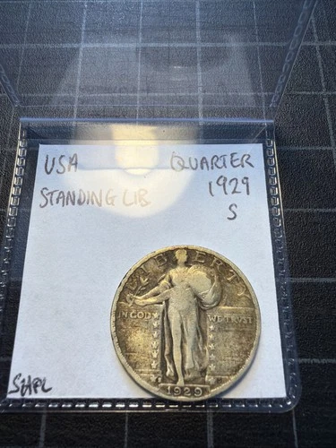 USA Silver Standing Liberty Quarter 1929 S Toned