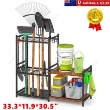 Garden Tool Organiser Rack 3 Tiers Wooden Garage Storage 36 Slots with Hooks AU