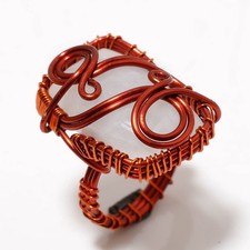Rainbow Moonstone Gemstone Handmade Wire Wrap Copper Jewelry Ring 7.75" PG 674