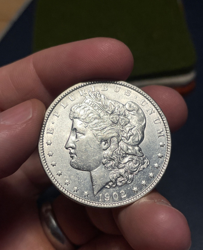 (#101775) Morgan Dollar:  1902.  unc cleaned.  but much luster    (see video!)