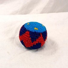 Handmade Crochet Hacky Sack Multi-Color Woven Kickball Footbag Toy Blue Red