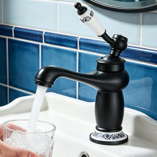 Schwarz Wasserhahn Bad Armatur Waschtischarmatur Badarmatur Mischbatterie Ehm-image