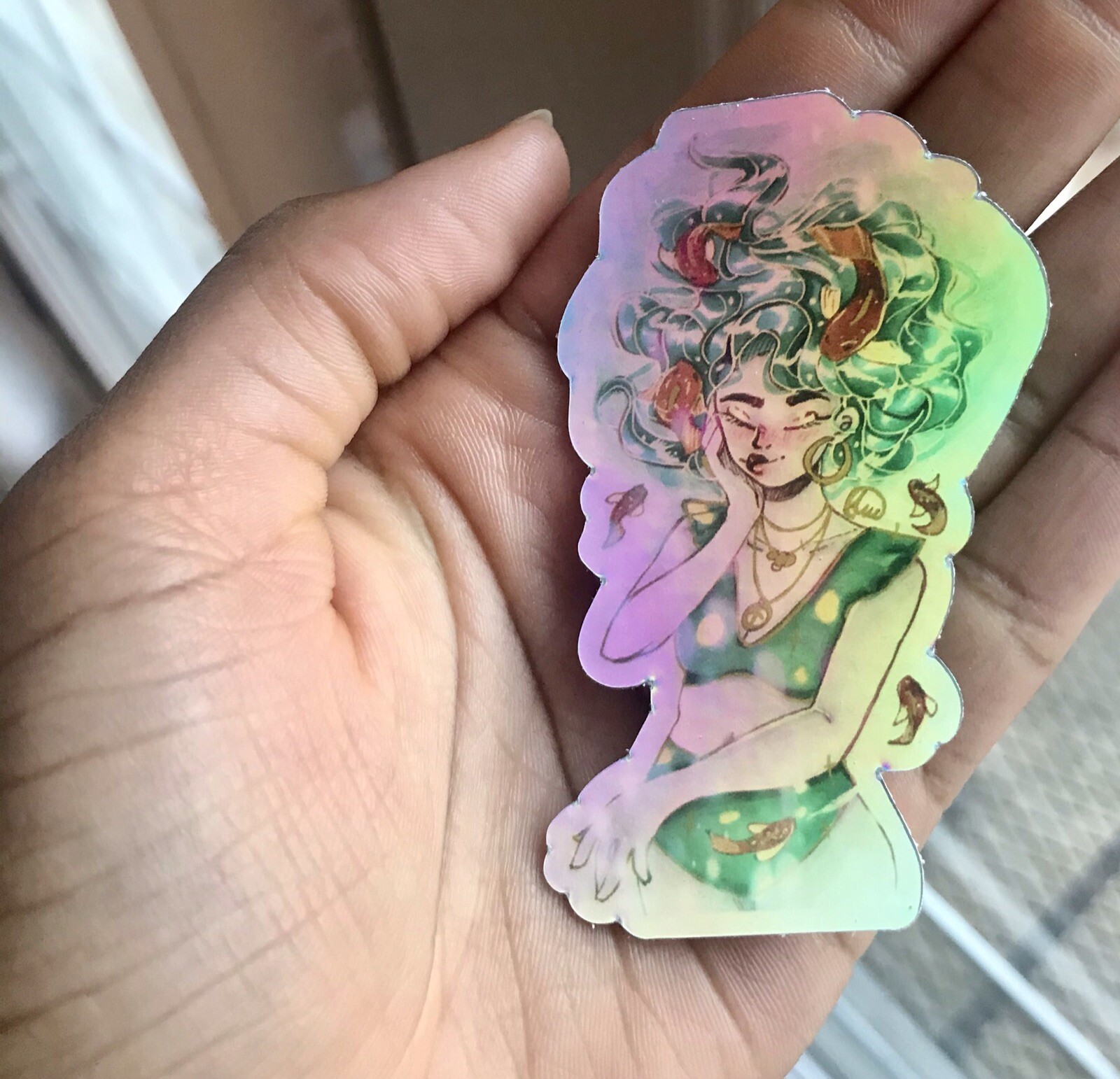 Colorful Goldfish Girl Sticker Mule Holographic Hologram Sticker eBay