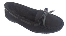 Kids Faux Suede Black Color Cute Moccasin Slip On Soft Fur Lined Loafers Flats