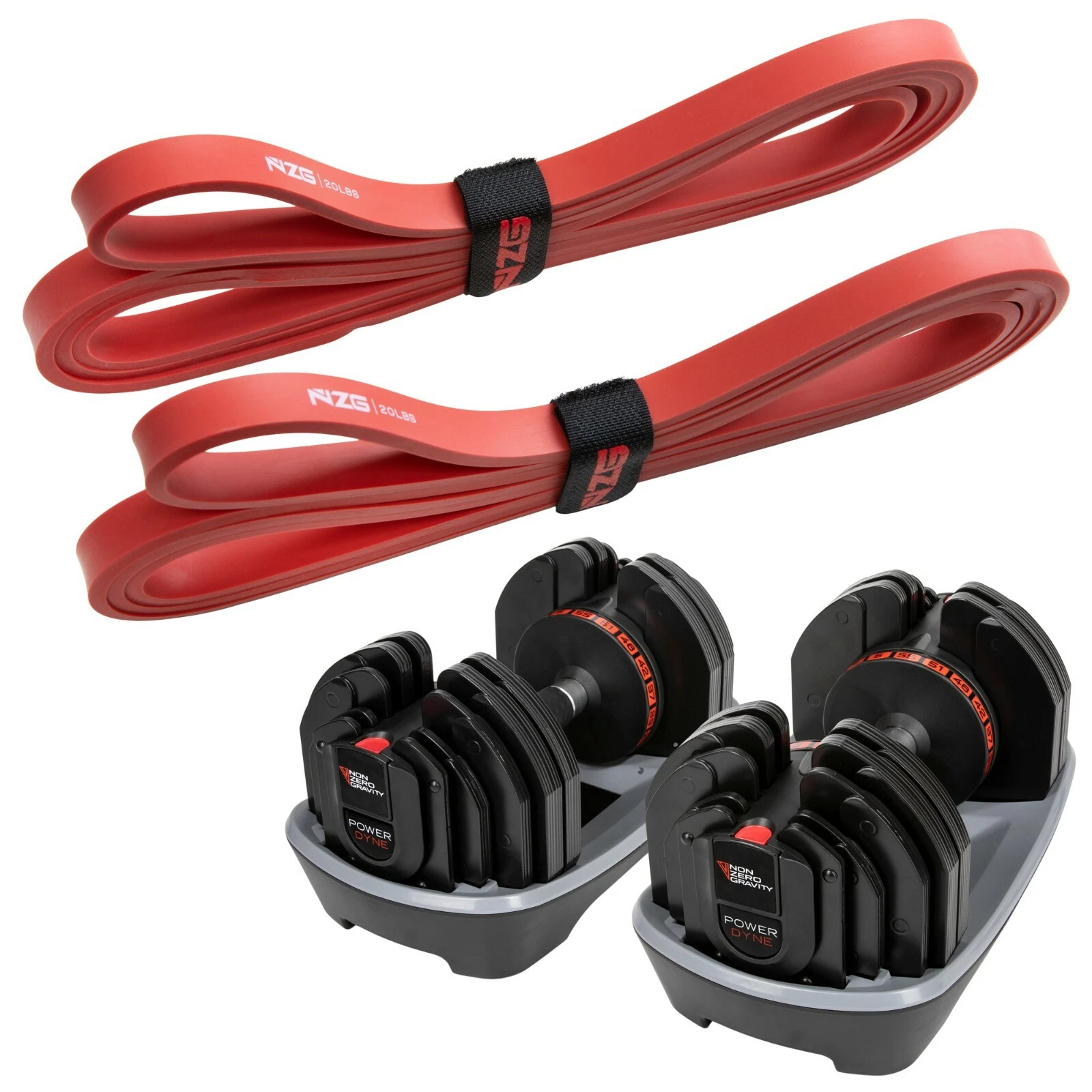 NonZero Gravity PowerDyne 55lbs Adjustable Dumbbell Set & 20lb Resistance Bands