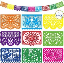 18 FT Cinco De Mayo Party Decorations, Fiesta Banner with 9 Plastic Papel Picado