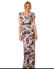 Adrianna Papell Wrap Neck Maxi Short Sleeves Gray Dress Gown Size 14