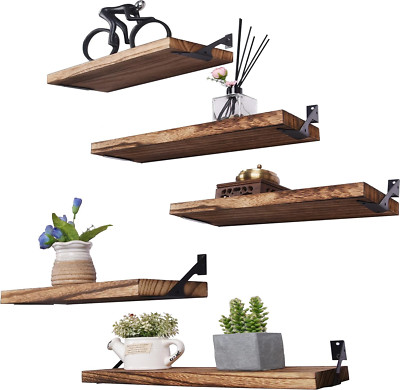 5 pack Rustic Wood Floating Shelves for Wall Decor Farmhouse Shelf for Bedroom