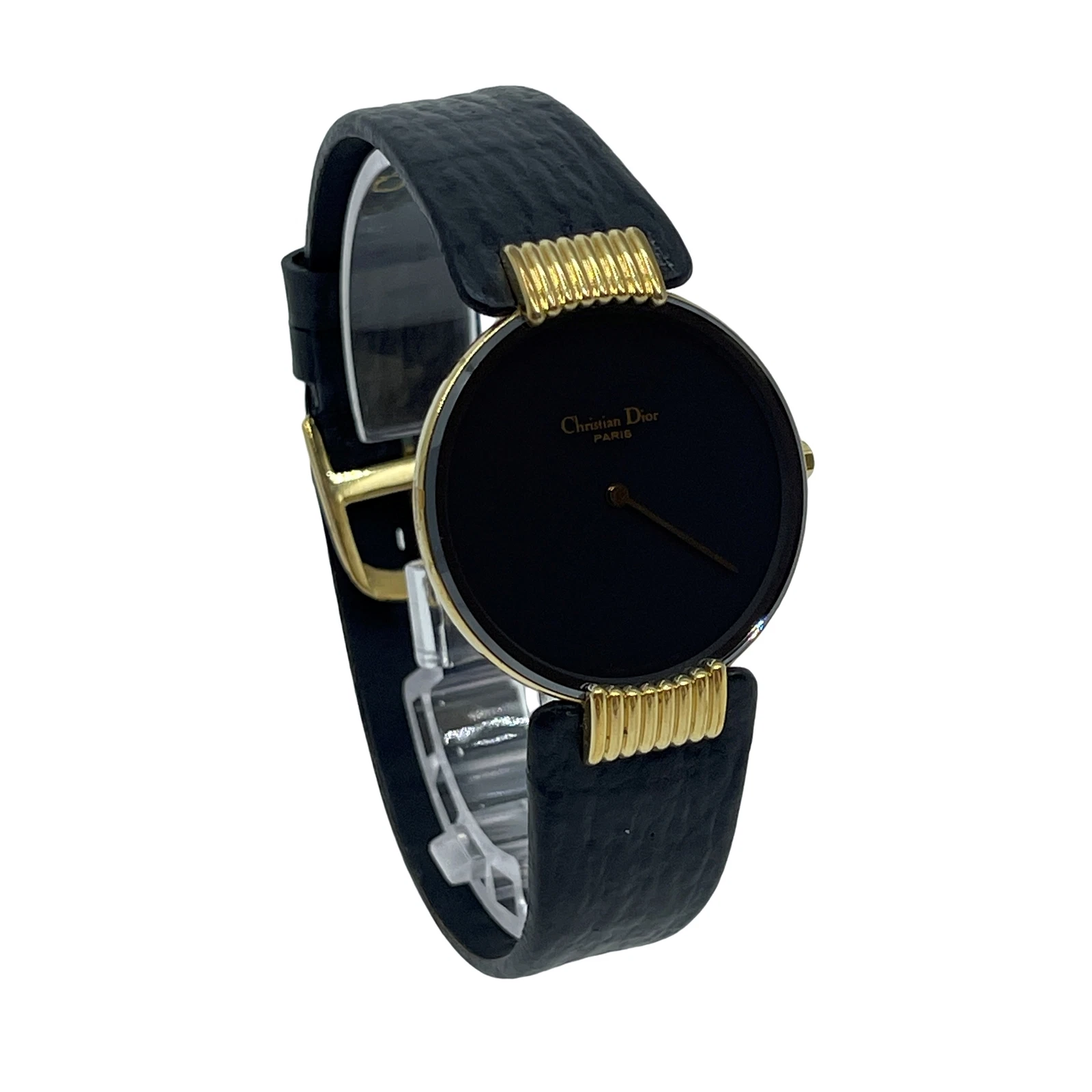 Authentique montre bracelet Christian Dior ceinture en cuir quartz 2270 noir #36634720