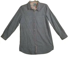 Jane & Bleecker Womens L Blue Button Front Roll Tab Sleeve Nightgown