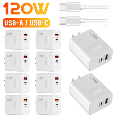 120W USB-C Type C Fast Wall Charger / Cable PD QC 5.0 Adapter For iPhone Samsung