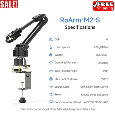 Waveshare RoArm-M2-S 4-DOF High Torque Bus Servo Robotic Arm Wireless Control