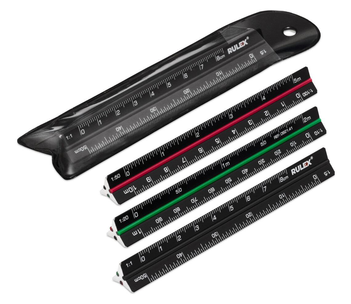 Rulex 100mm 10cm Micro Black Metal Triangular Scale Ruler with Coloured Stripes