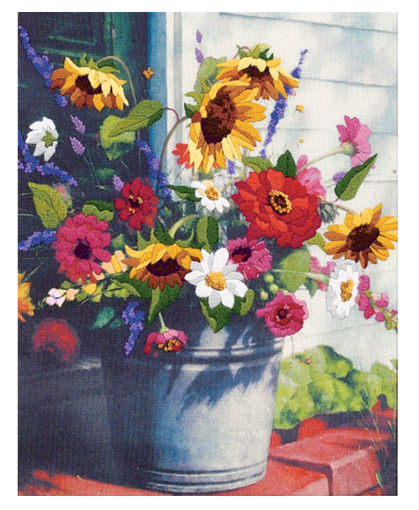 Dimensions Embroidery Bucket Of Flowers Gallery Crewel Kit 11"X14