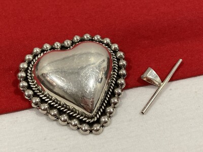 Vintage MEXICO CII 925 Sterling Silver Braided Heart Brooch or Pendant Signed