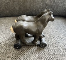 Vintage Aub-Rubr Hard Rubber Horse Pair with Wheels Auburn Ind Connected Black