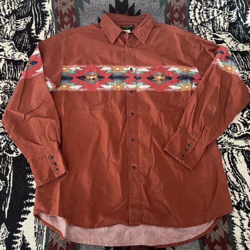 VINTAGE 90s Wrangler Aztec print Shirt Mens L Rustler Orange | eBay