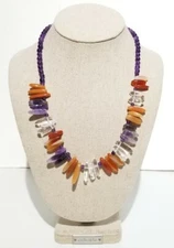 Rare Jay King DRT Mine Finds Amethyst Orange Carnelian Quartz Sterling Necklace 