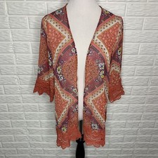 ALTAR D STATE Floral Crochet Lace Kimono 3/4 Sleeves Pink Size S