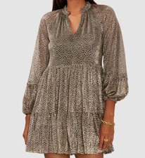 Msk Women's Gold Black Long Sleeve Ruffled Babydoll Dress Size L