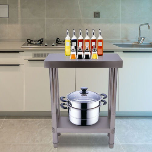 Stainless Steel Work Table w/ Undershelf 2 layers Kitchen Anti-slip Work Table