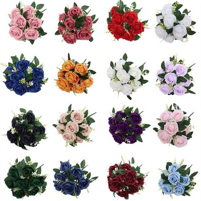 Künstlicher Rosenstrauß mit 9 Köpfen Blumen Beerdigung Denkmal gefälschter Buschstrauß