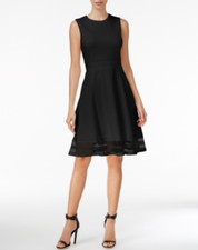 Calvin Klein E5228 Women Sleeveless Round Neck Fit and Flare Dress Black Size 10