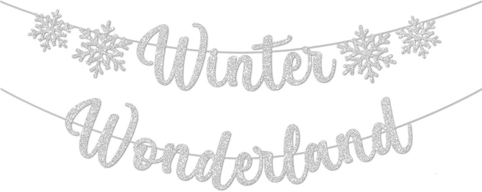 3Pcs зимняя страна чудес баннеры, блестящий снежинка баннер рождественские украшения  - Изображение 4 из 4