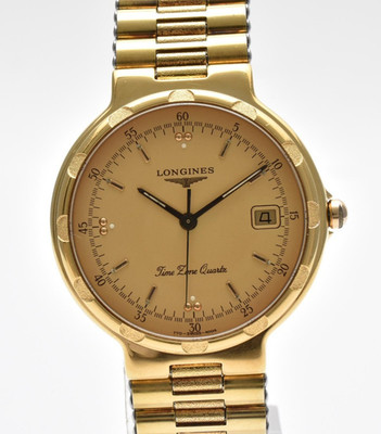 [NEAR MINT] LONGINES Conquest 170 4004 Gold Dial Quartz Men's Swiss Watch JAPAN