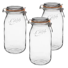 Le Parfait Super Jar 2L French Glass Canning Jars Airtight Wide Mouth Set of 3
