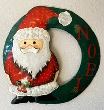 Hand Crafted Hand Painted Metal Santa Artist Signed 16" Diameter