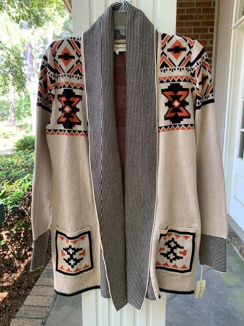 Cardigã suéter If It Were Me novo com etiquetas tamanho LG Southwest/Aztec multicolorido algodão - Imagem 2 de 4