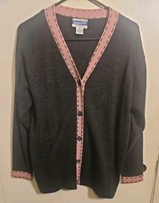 Womens Pendleton 100 Virgin Wool Cardigan Sweater Medium Pink Buttons