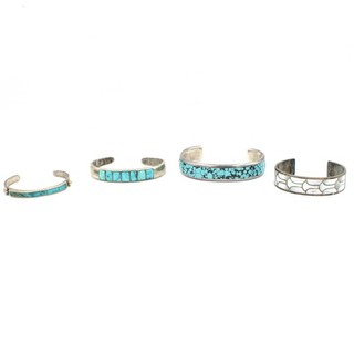 Southwest Signed Sterling Turquoise Mother of Pearl Inlay Cuff Lot of 4 #S5294 2
