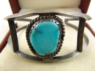 24g 6 5/8" Native Sterling Silver Turquoise Cuff Bracelet Navajo