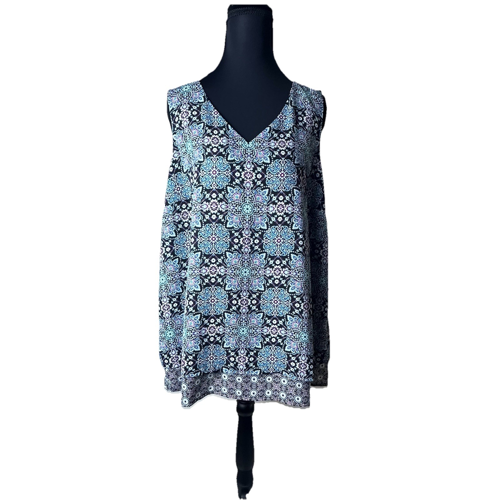 J.Jill Women’s XL Sleeveless Top Blue Paisley Boho Print Tank Blouse Summer