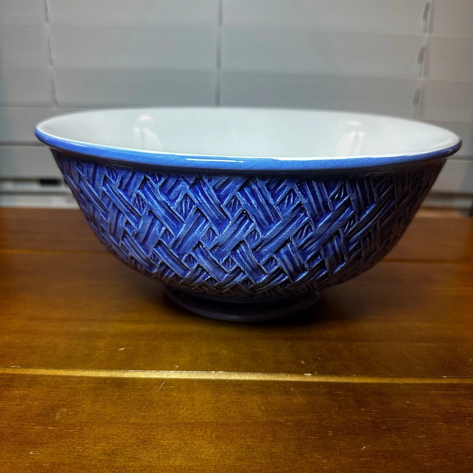 Vintage Willams Sonoma Blue White 9.5" Basketweave Serving Mixing Bowl Italy