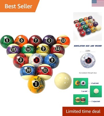 16-Piece Elite Marble Swirl Billiard Balls - Perfect for Players of All Levels