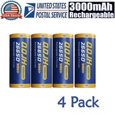 4 Pack Durable 26650 5000mAh 3.7V Rechargeable Li-Ion Batteries Multipurpose