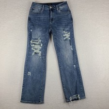 Judy Blue Jeans Womens 7/28 Blue Straight Fit Light Wash Distress Denim